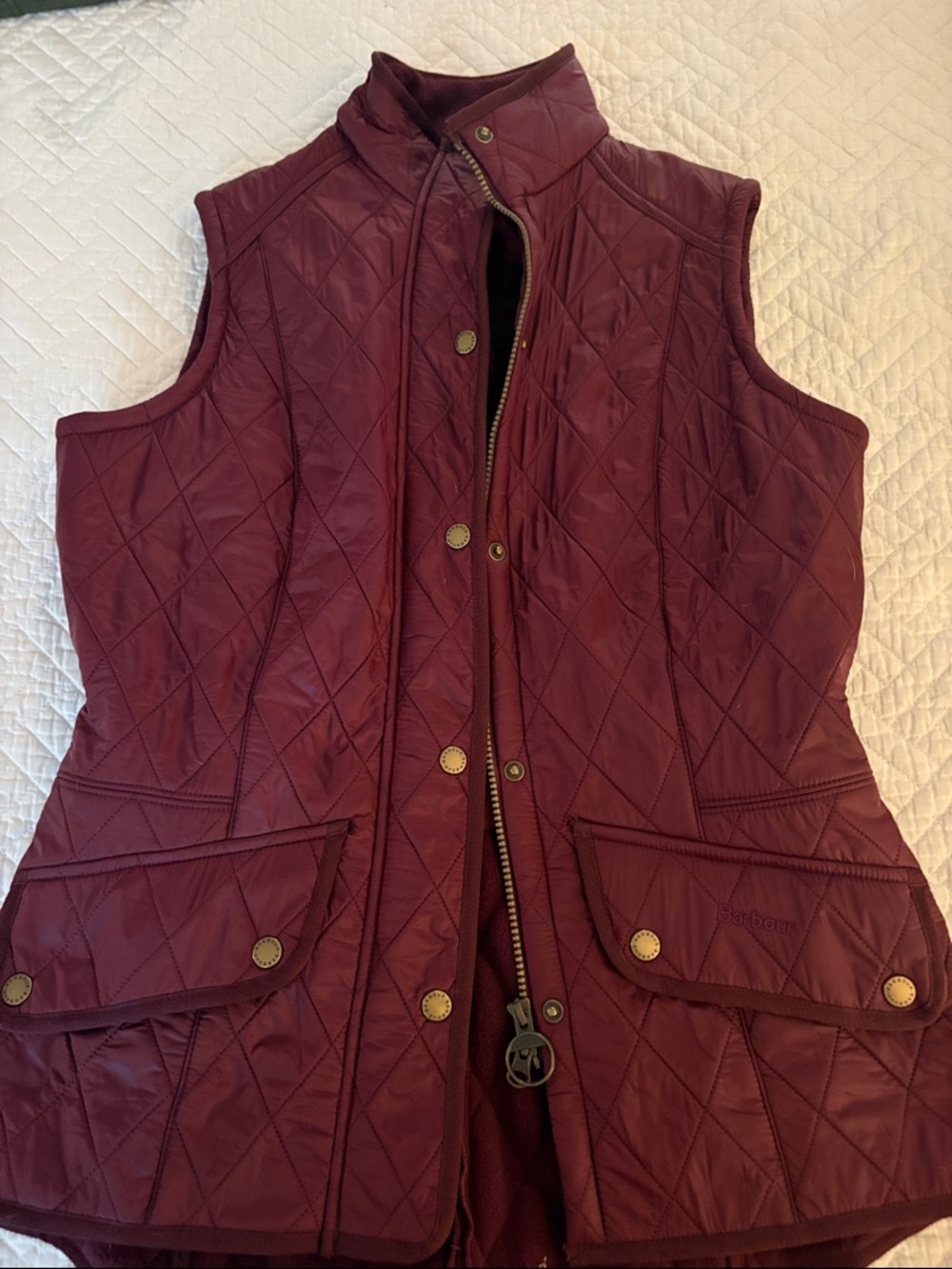 Barbour Quilted Burgundy Diamond-Stitch Sleeveless Vest